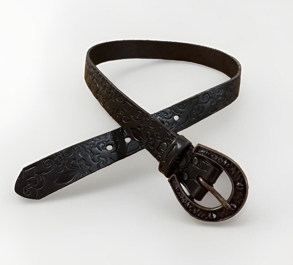 Ariat Womens M Charmed Horseshoe Leather Belt Embossed Western Brown 32-36”
